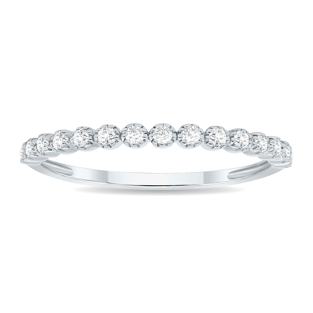 1/5 Carat TW Beaded Crown Setting Diamond Wedding Band in 10K White Gold